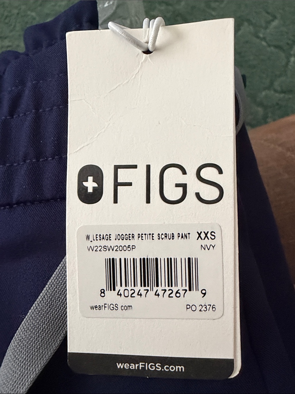 Figs Navy Jogger Scrub Petite  Pant with Gray Drawcord